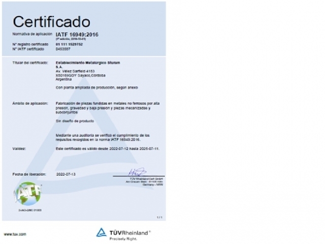 Marzo 2025: Sturam renueva certificacin.