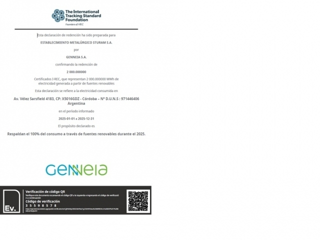 Abril 2025: STURAM CONSIGUE CERTIFICAR SU CONSUMO DEL 100% DE FUENTES DE ENERGAS RENOVABLES